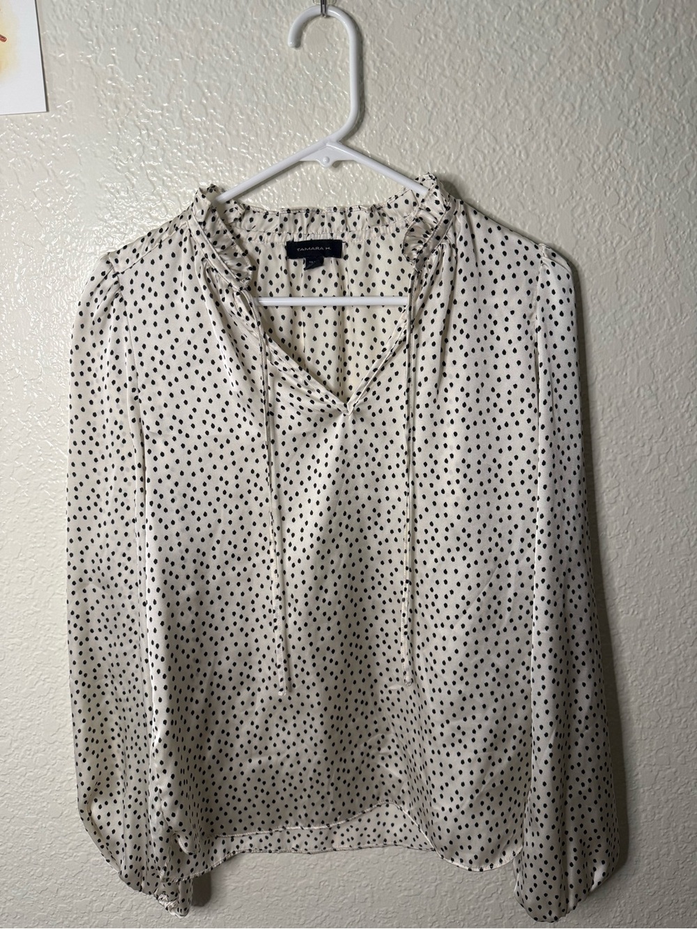 Tamara H Ivory Polka Dot Tie-Neck Blouse